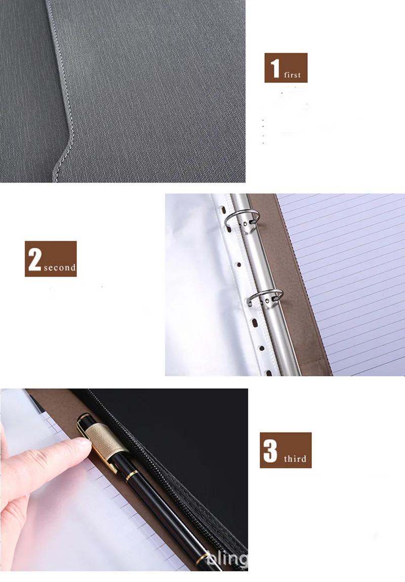 A4 Padfolio файл зажим для шкафа роскошный скоросшиватель фишарио Органайзер держатель деловые кольца менеджер портфель на молнии спиральная записная книжка