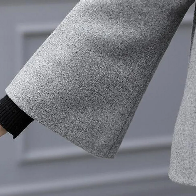 

Office Ladies Autumn Winter Woolen 2Pcs Outfits Fashion Single Breasted O-Neck Short Coats Loose Ankle Length Wide Leg Pants