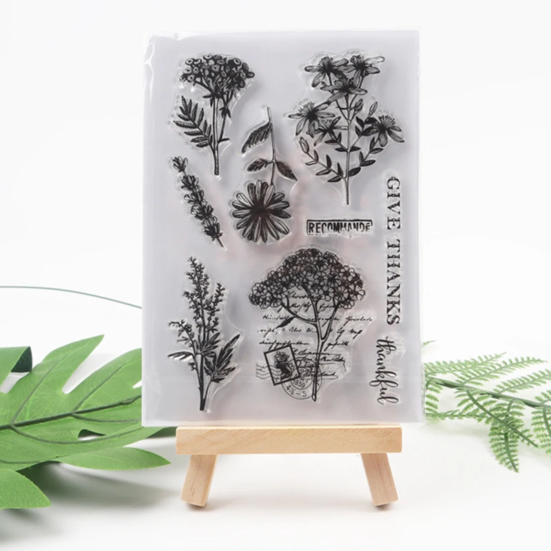 

GIVE THANKS Flowers Clear Stamps for DIY Scrapbooking Card Rubber Stamp Making Album Photo Crafts Template Handmade Decoration