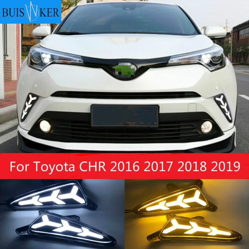 

2PCS LED DRL Daytime Running Light For Toyota CHR 2016 2017 2018 2019 Daylight Fog Lamps with Turn Signal Lamp Car Styling