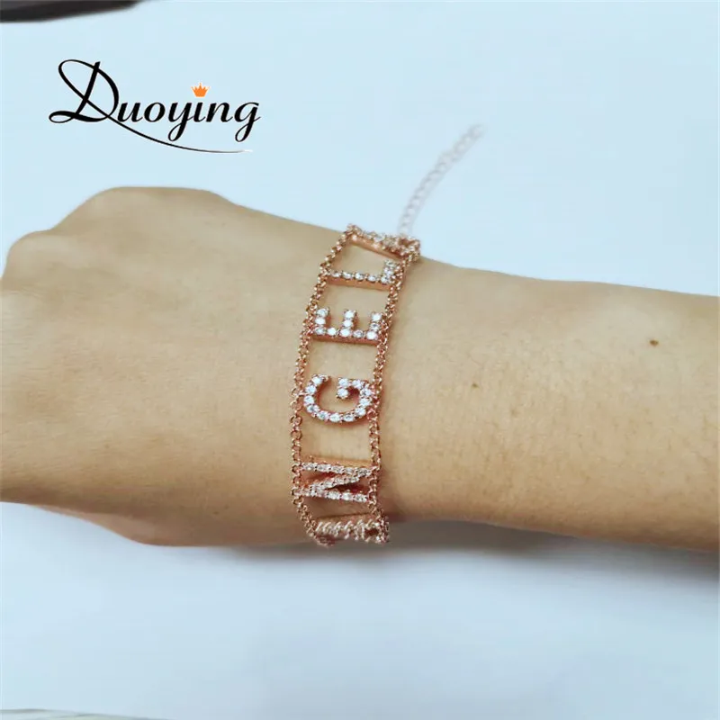 Duoying циркония браслеты с буквами на заказ полный камень циркон