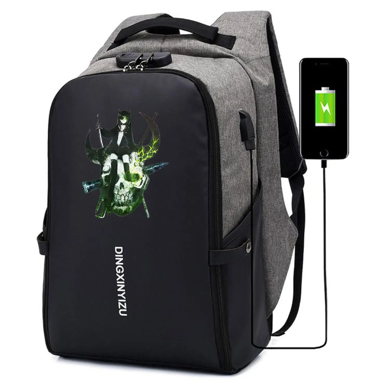 

anime Black Rock Shooter Backpack teenagers Anti-theft USB Charging Knapsack UNISEX Laptop Travel backpack student book Bags