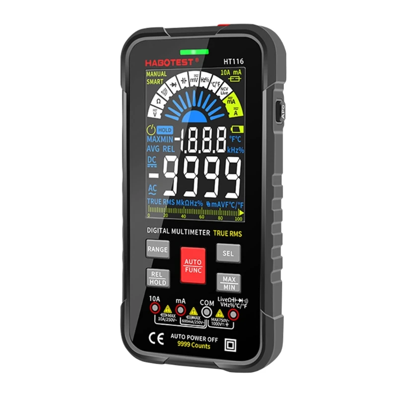 

Smart Multimeter TRMS 9999 Counts Auto-Ranging Voltage Tester Voltmeter Measuring AC/DC Voltage Current Capacitance T8NA