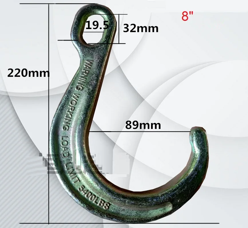8&quot 5400lbs J hook safety point ring eye wide mouth long large opening forged alloy steel hoist crane winch part|Крючки| |