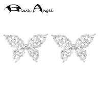 black angel created moissanit openwork butterfly wings earrings for women gemstone ear stud jewelry christmas gift