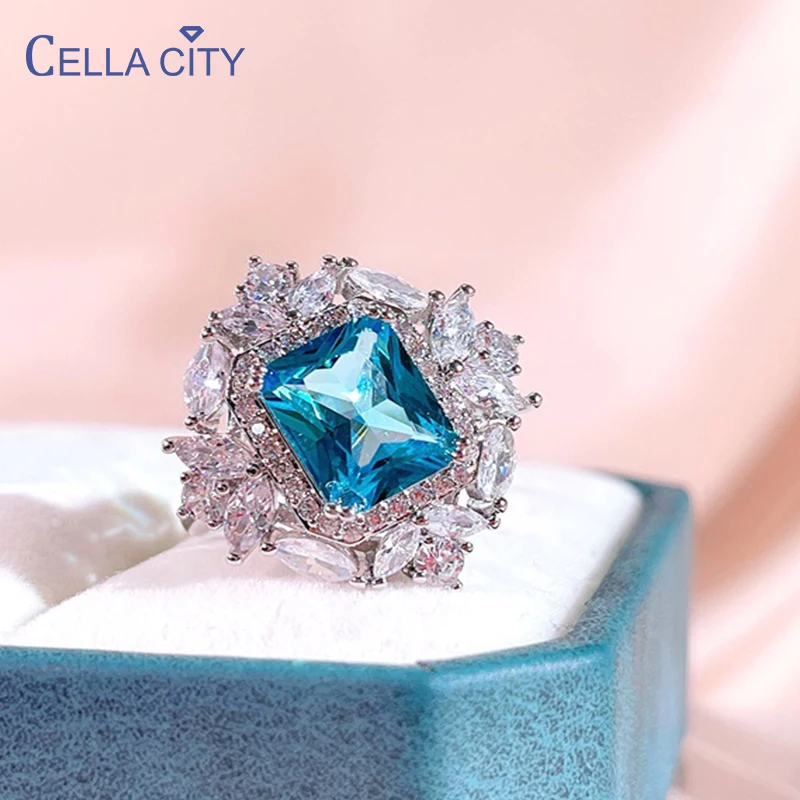 

Cellacity luxury 925 sterling silver rings for women with sapphire gemstones 5A zircon wedding party wholesale gift open size