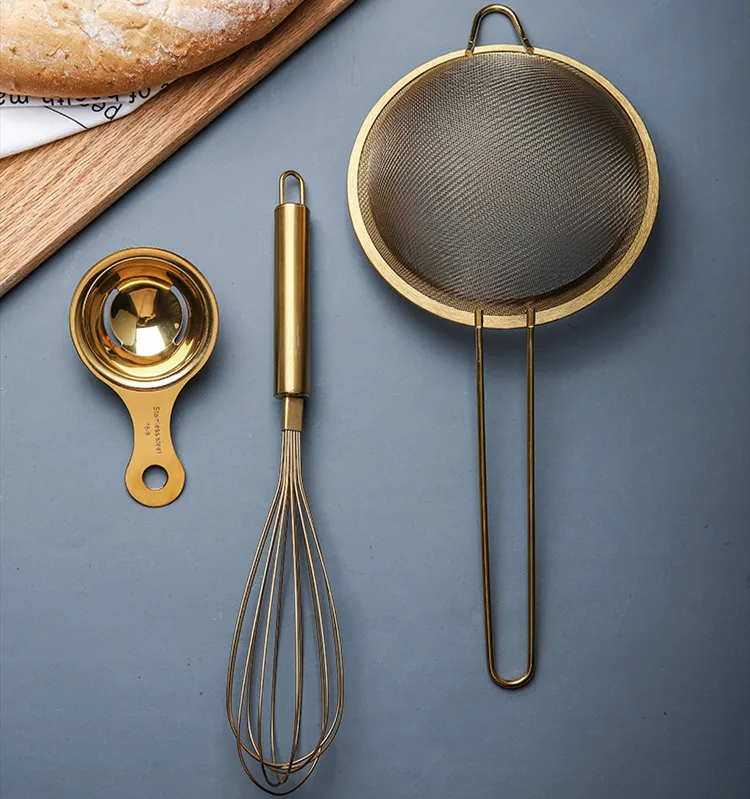 Золотой дуршлаг ложка из нержавеющей стали медное покрытие ситечко для муки яйцо