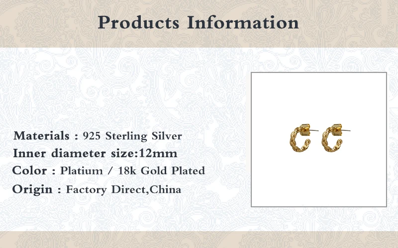 

Aide 1 Pair Stud Earrings 925 Sterling Silver European and American Threaded C-shaped Earrings For Women Men Piercing kolczyki