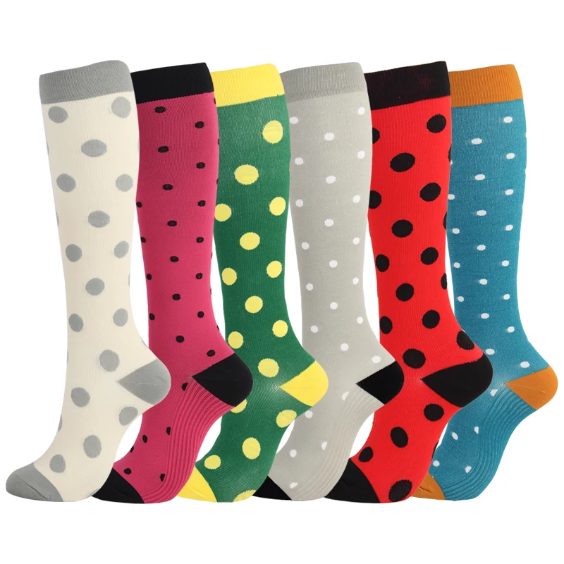 

Autumn Winter Compression Stockings Unisex Nylon Outdoor Sports Long Tube Running Socks Happy Dot Prevent Varicose Veins