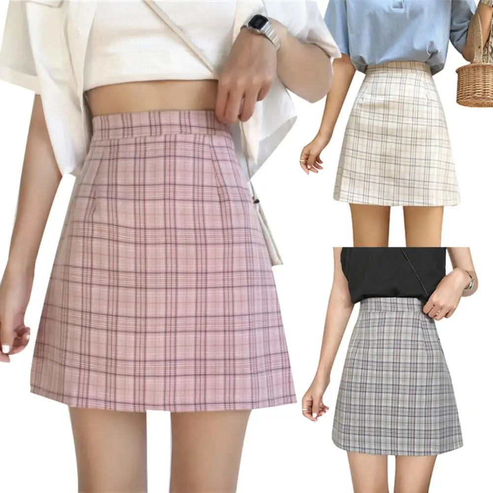 

Summer Skirt School Party Women Plaid Print High Waist A-Line Bodycon Mini Skirt Women's high-waisted tartan skirts