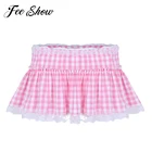 Женские Соблазнительные Клубные костюмы, блестящая Короткая юбка для школьниц с кружевным подолом, плиссированные мужские трапециевидные мини-юбки для косплея