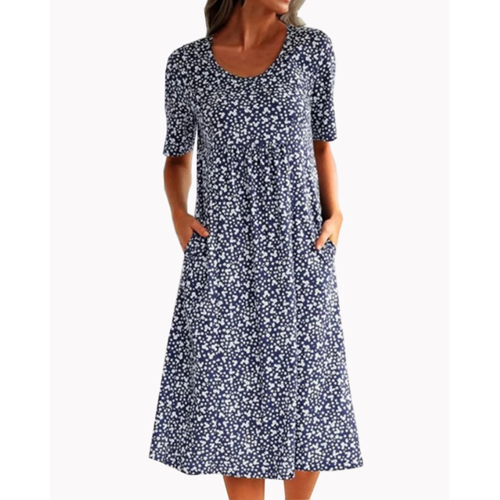 

VICABO Womens Summer Dress Short Sleeve Floral Printed Vestido 2020 Crew Neck Holiday Casual Female 5XL Vintage Dresses