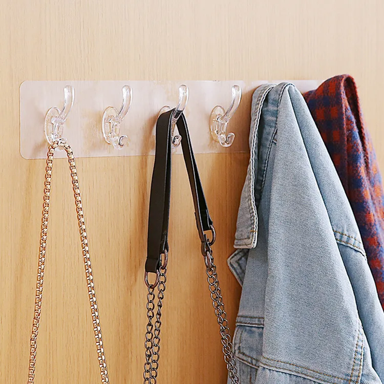 

Punch-free Transparent Hook Long Sticky Kitchen Bathroom Wall Seamless Wall Hook Sundries Universal Hooks