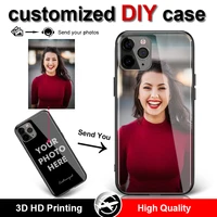 custom photo tempered glass case for iphone 13 12 pro max mini 11 xs max xr se 2020 x 8 7 6 6s plus 5 5s case bumper diy case