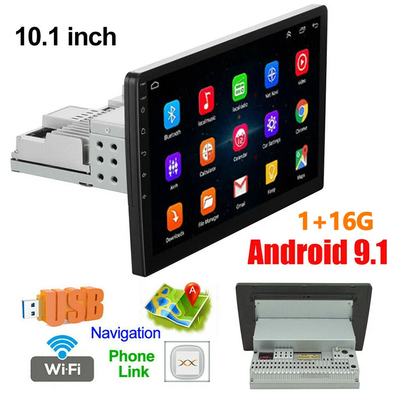 

10.1 Inch Single 1 Din Android 9.1 Car Stereo Radio GPS Wifi Multimedia Player Touch Screen Multi Angle 360 Rotatable Autoradio