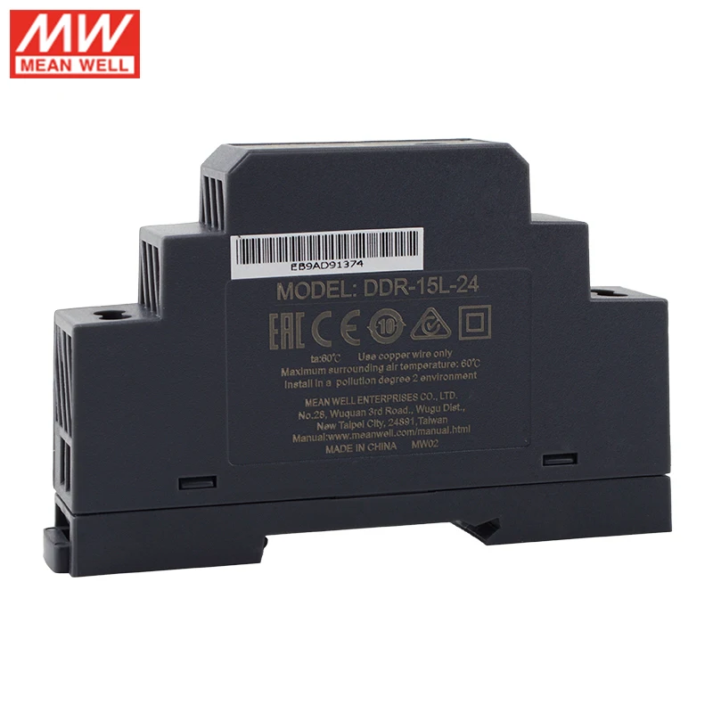 MEAN WELL DDR 15L 24 15 Вт din рейка DC преобразователь вход 18 75 В постоянного тока в 0.63A meanwell
