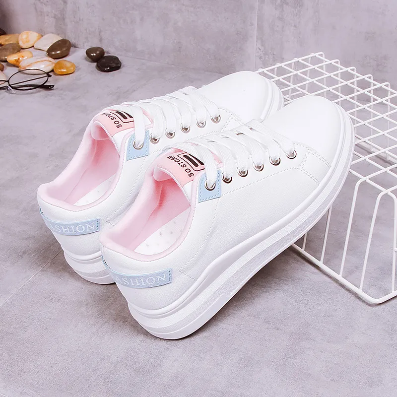 

2020 new spring tenis feminino lace-up white shoes woman PU Leather solid color female shoes casual women shoes white sneakers