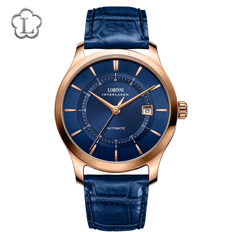 Часы LOBINNI механические водонепроницаемые мужские наручные часы с кожаным