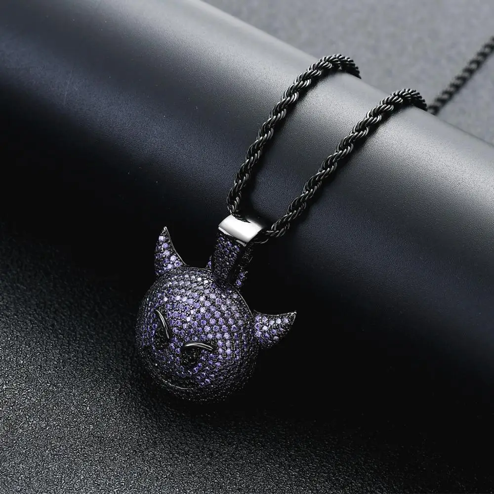 

Bling Bling Hip Hop Evil Pendant Copper Micro Pave CZ Stones Necklace Jewelry Men's Gold Cute Elf Iced Out Pendant