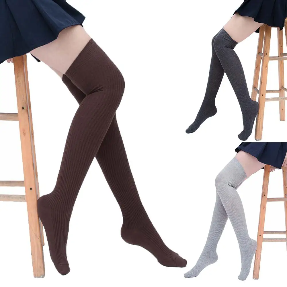 

Winter Women Solid Color Warm Thigh High Knitted Long Socks Over Knee Stockings Sexy Stockings Medias чулки женские эротические