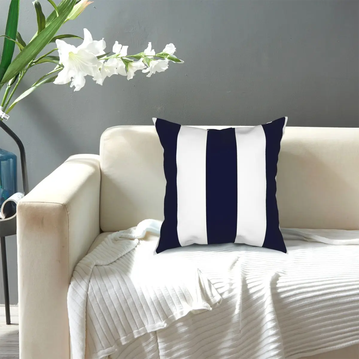 

Navy Blue And White Stripes Throw Pillo Throw Pillow Cover Polyester Decorative Pillow Customized Pillowcase
