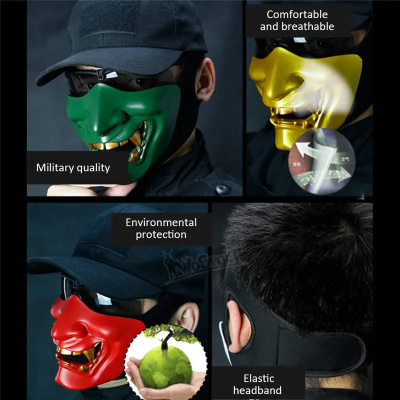 Halloween Costume Cosplay Caries Demon Evil Monster Kabuki Samurai Half Cover Mask Party Mied Decoration white/black/red 3 color | Дом и сад