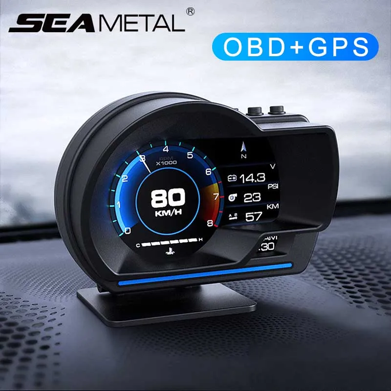 

OBD2 HUD HD LCD Head Up Display OBD/GPS Dual System Smart Speedometer Car Digital Gauge Auto Security Alarm Brake Test KMH MPH