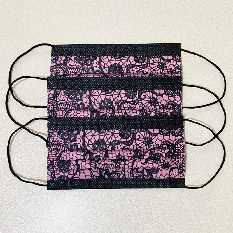 

Lace Disposable Printing Mondmasker 3-Layer Non-woven Fabric Filter Breathable Soft Fashion Design Women's Mouth Mask Mascaras