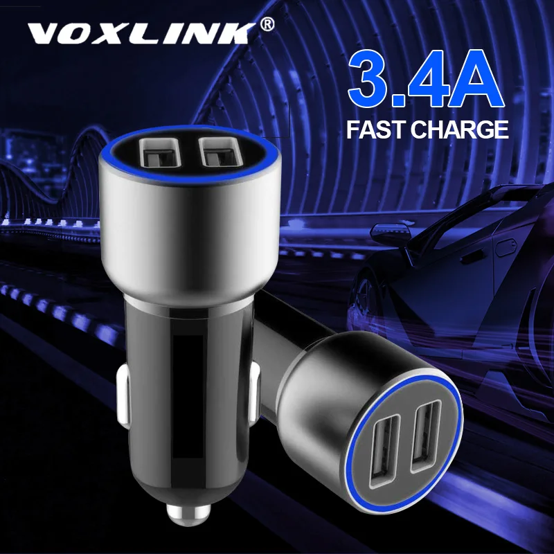 VOXLINK Dual USB Автомобильное зарядное устройство 5V3. 4A для iPhone iPad samsung Galaxy htc Xiaomi huawei быстрое зарядное устройство автомобильное зарядное устройство адаптер в машину