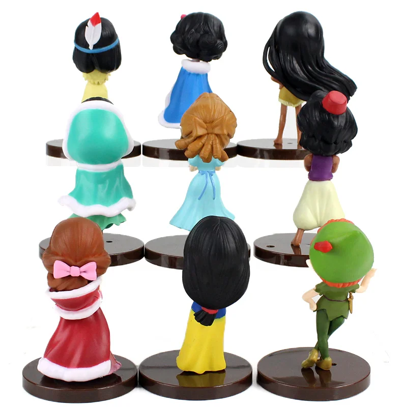 9pcs/Set Q Posket Princess Snow White Cinderella Mulan Tangled Aladdin Moana Peter Pan Sleeping Beauty Figure Model Toys Dolls - купить по