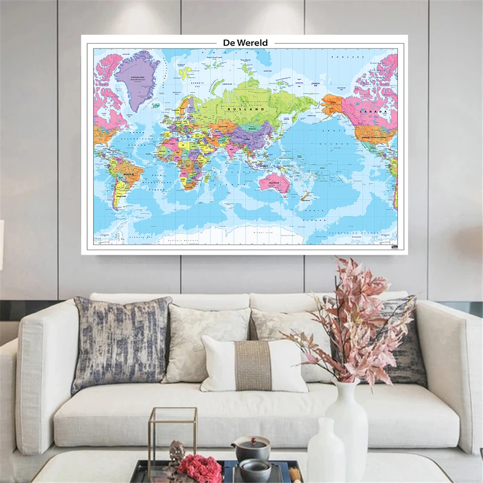 

5 Sizes The Dutch World Political Map Wall Art Poster Canvas Painting School Supplies Living Room Home Decoration