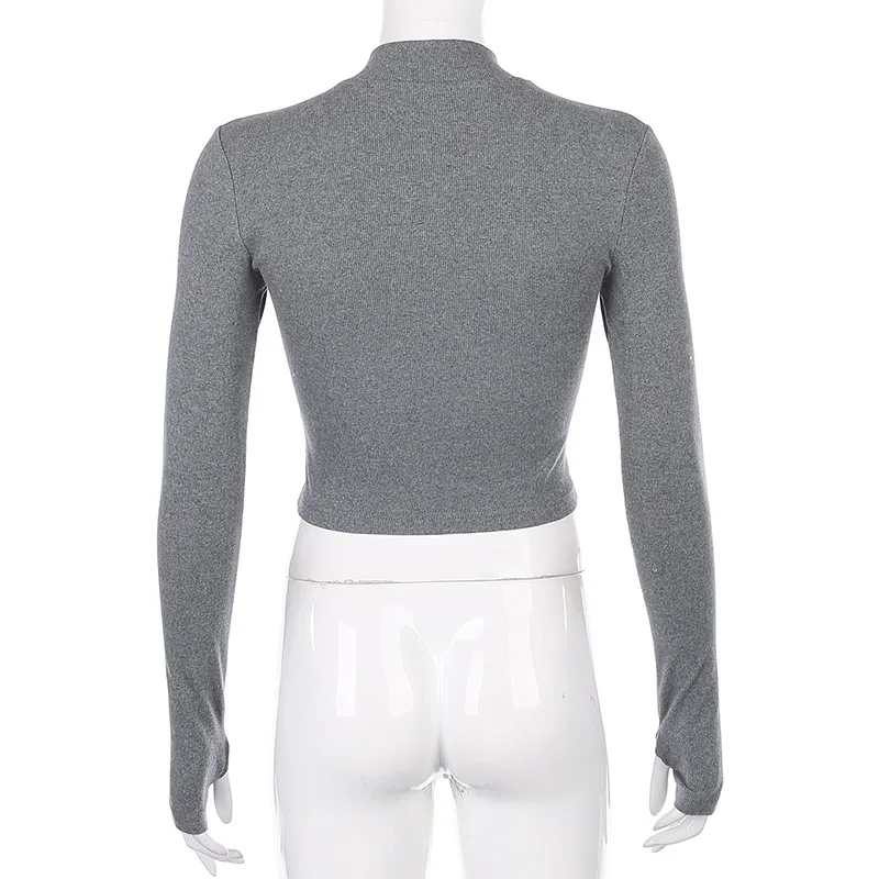 

Sexy Bodycon Zipper Stand Collar t shirt Women Streetwear Cropped Short Sleeve Tee Shirt Femme Crop Top