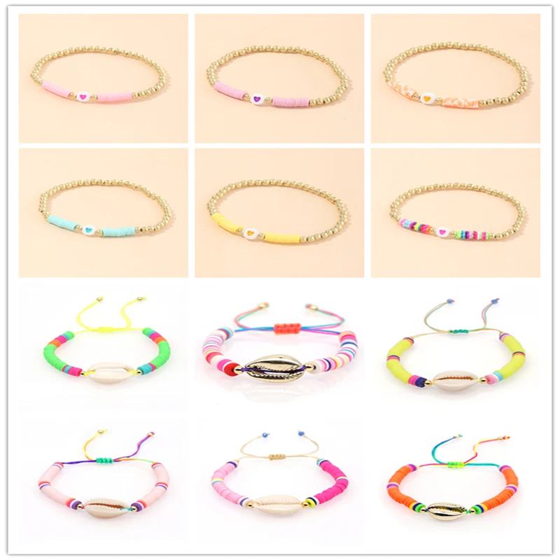 

MC Colorful Bracelet For Women INS Bohemia Herat Pearl Beaded Bracelet Korean Summer Copper Alloy Handmade Adjustable Bracelet