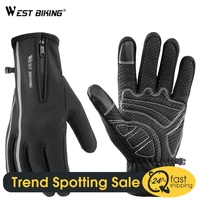 west biking winter heated gloves thermal fleece windproof reflective gloves motorcycle bicycle mtb touch screen leather gloves
