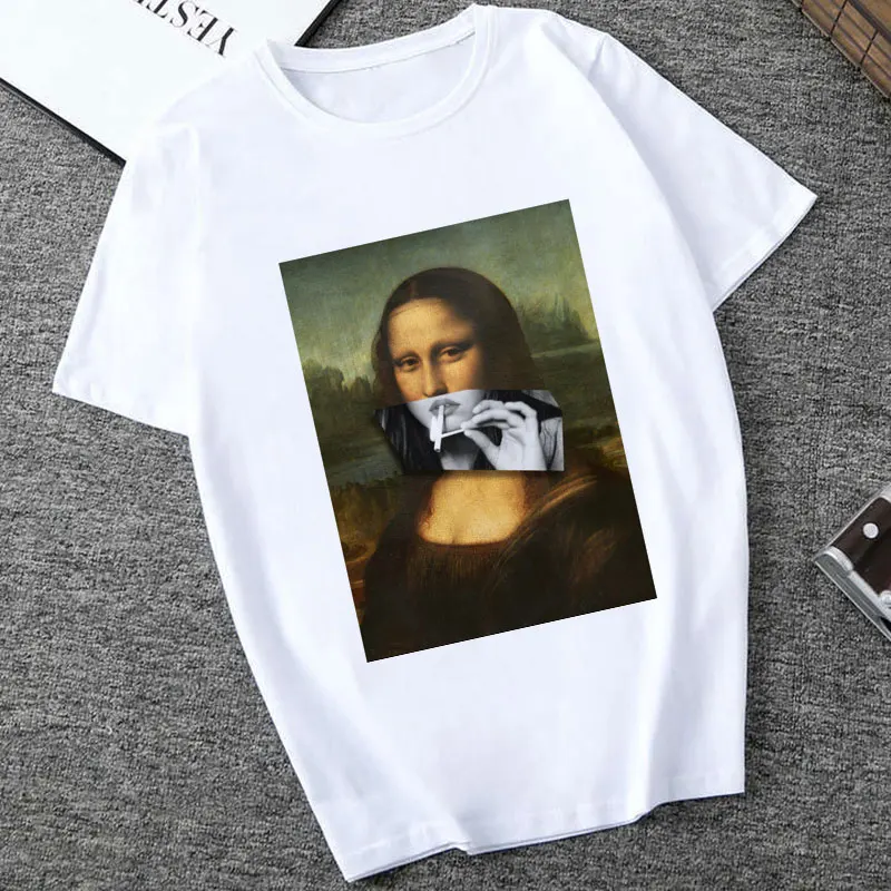 2455 Mona Lisa Spoof персональные футболки женские модные футболки Harajuku летние с коротким рукавом и круглым вырезом белые Топы Рубашки Camiseta Femina - Цвет: 2455