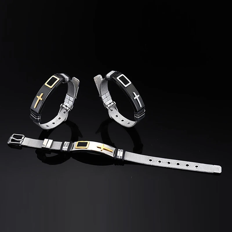 3 цвета браслет для женщин и мужчин из нержавеющей стали сетчатый крест Христос