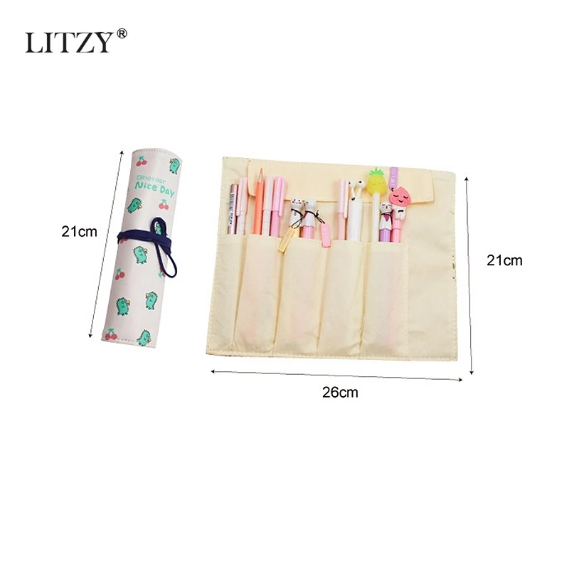 Рулон школьный Карандаш Чехол из искусственной кожи с авокадо ручка динозавром