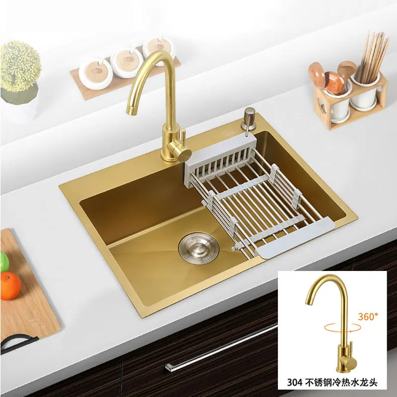 gold double bowel kitchen sink 304 stainless steel kitchen sink above counter with strainer drain hair catcher send from brazil free global shipping
