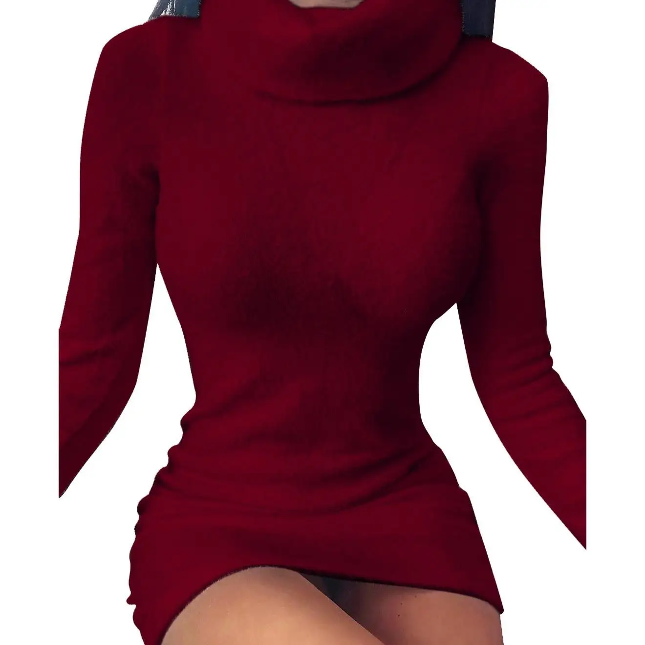 Женское облегающее платье с длинным рукавом теплое однотонное мини-платье