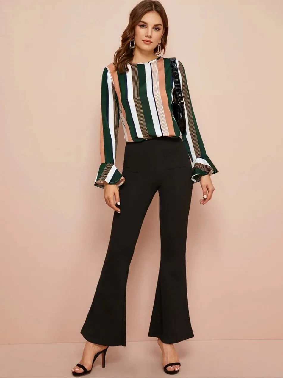 

Linglewei новая весенняя и Летняя женская рубашка в полоску с длинным рукавом пагода шифоновая рубашка