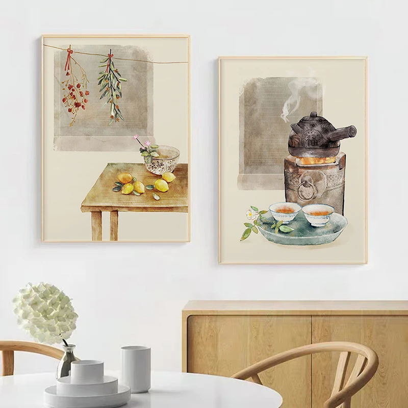 

Chinese traditional landscape canvas painting home cooking wall art poster decoration living room kitchen picture on the wall