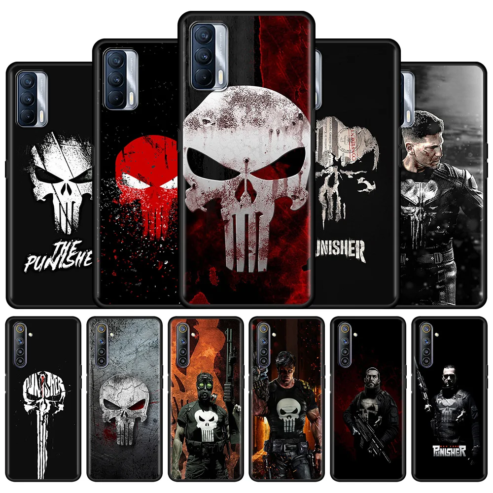 

The Punisher Marvel Case for Realme 8 C21 C3 6 7 XT C21Y C11 GT Master 5 7i C12 C15 X50 V13 5G X7 Pro Black Soft Phone Cover