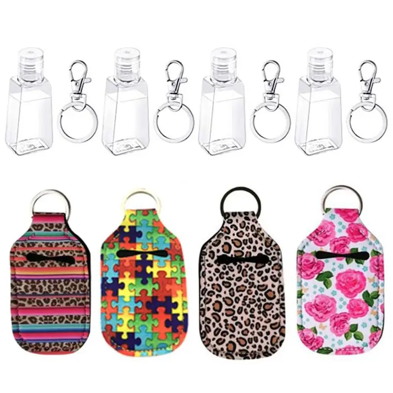 

4Pc 30ML Flip Cap Reusable Bottle Travel Hand Sanitizer Keychain Carrier Holders