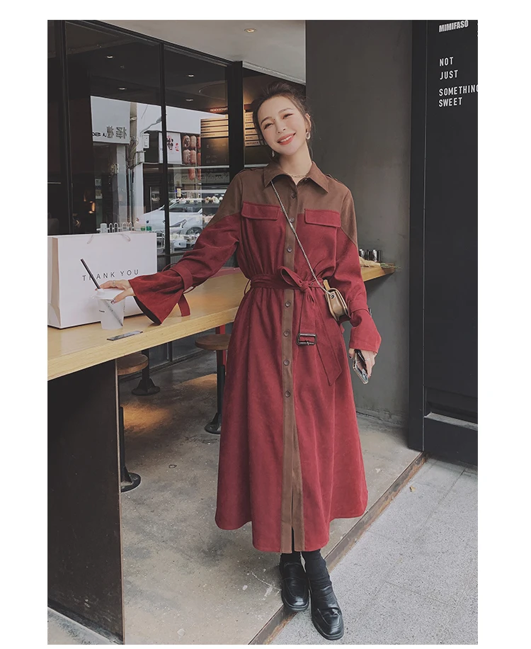 

Women Fashion Splice Slim casual Bandage Shirt Dress 2021 Spring Autumn Female Elegant Long Sleeve Lapel Overknee Maxi Dresses