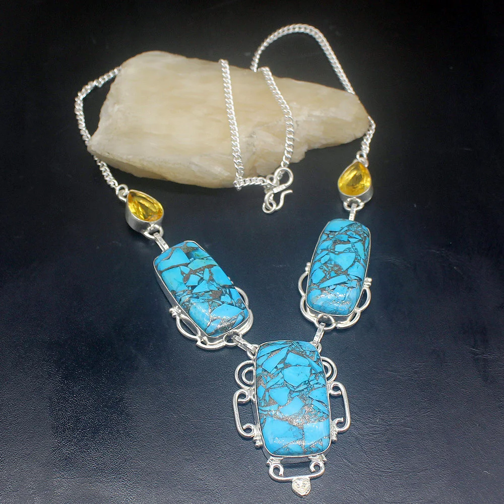

Gemstonefactory Jewelry Big Promotion Unique 925 Silver Blue Sea Sediment Yellow Citrine Women Chain Necklace 48cm 202101524