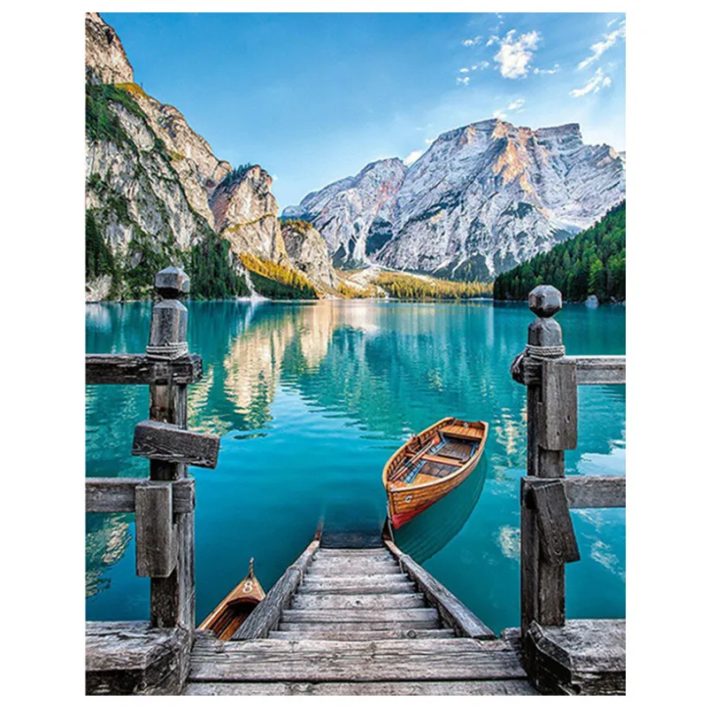 

DIY Diamond Embroidery Boat by the lake Scenery Full Square/round Diamond Painting Cross Stitch Kit Mosaic Home Decor gift