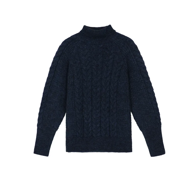 

DEAT 2021 New Autumn Winter Fashion Casual Long Sleeve Solid Color Blue High Neck Loose Twist Sweater Women's SH488