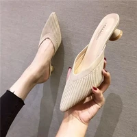 sandals womens 2020 summer new knitted thick heeled womens sandals tow net red mules outer wear pointed toe womens high heels
