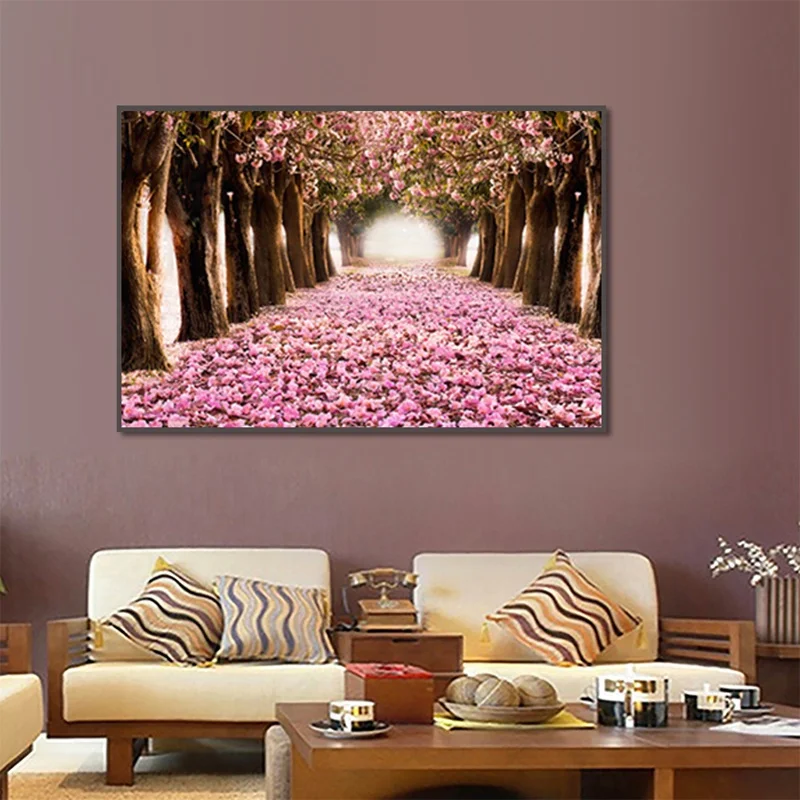 

Modern Style Murals Frameles Poster Landscape Peach Blossom Road Residential Bedroom Decoration Living Room Canvas Painting