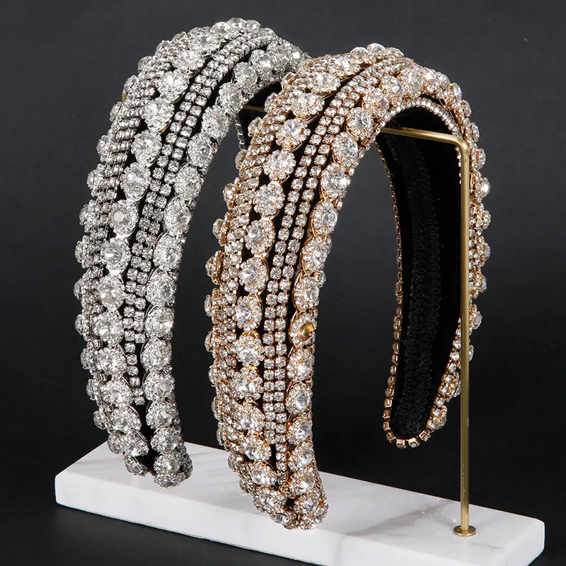 

Full Rhineston Headband Luxury Hair Accessories Hairbands Sparkly Crystal Padded Baroque Headbands Headdress For Women Hairbands